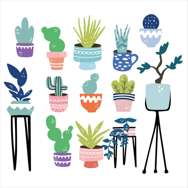 Inicio Plantas Moda Conjunto Estilo Ilustración Vectorial Estampados Para Camiseta — Vector de stock