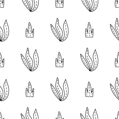 Elle çizilmiş bitkiler ile dikişsiz desen. Kumaş, tekstil, vektör dolgu için çocuksu doku. Vektör arka planı