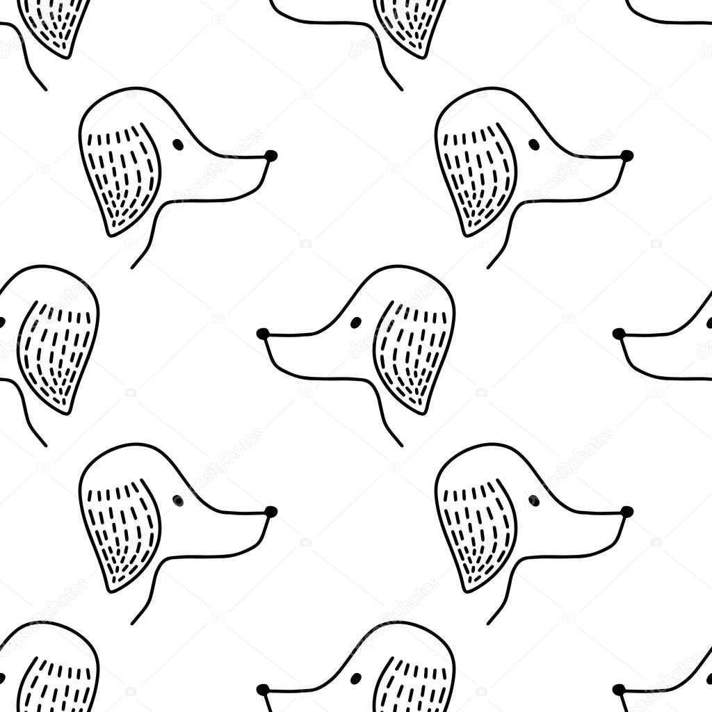 Seamless pattern with hand drawn dog face. Childish texture for fabric, textile, vector fill. Vector background