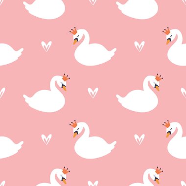 Karikatür sevimli kuğu dikişsiz desen, ambalaj kağıdı için vektör tasarımı, tekstil, arka plan dolgu tasarımı.