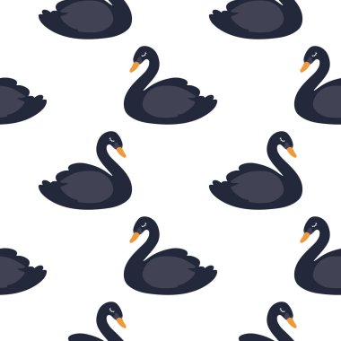 Siyah karikatür sevimli kuğu dikişsiz desen, ambalaj kağıdı için vektör tasarımı, tekstil, arka plan dolgu tasarımı