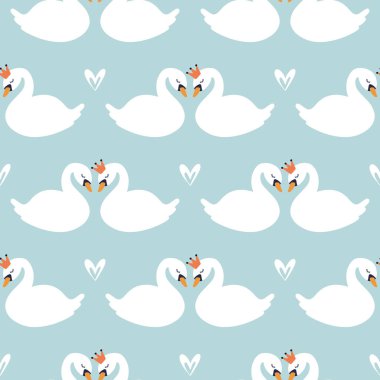 Karikatür sevimli kuğu dikişsiz desen, ambalaj kağıdı için vektör tasarımı, tekstil, arka plan dolgu tasarımı.