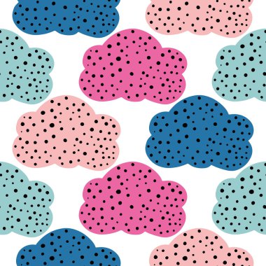 Noktalı soyut bulut, dikişsiz desen, ambalaj kağıdı için vektör tasarımı, tekstil, arka plan dolgu tasarımı.