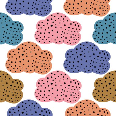 Noktalı soyut bulut, dikişsiz desen, ambalaj kağıdı için vektör tasarımı, tekstil, arka plan dolgu tasarımı.