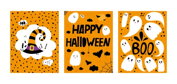 Tarjetas Felicitación Halloween Diseño Para Invitaciones Fiestas Volantes Pancartas Mucho — Vector de stock