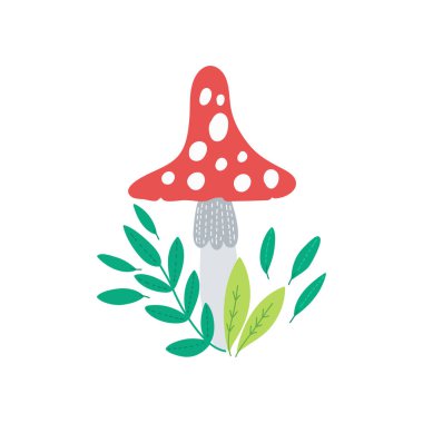 Yapraklı mantar vektör baskısı. Hasat kavramı, sonbahar zamanı. Elle çizilmiş vektör illüstrasyonu.