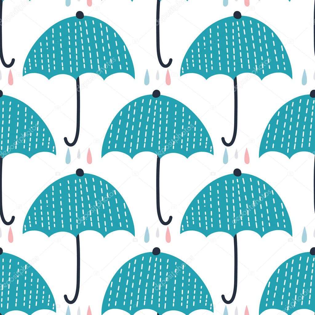 Seamless pattern with umbrellas.Vector design for wrapping paper, textile. 