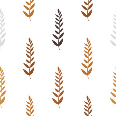 Beyaz bir arka plan üzerinde el çizilmiş çiçekler ve yaprakları ile Dikişsiz desen. Vektör arka plan dolgusu.