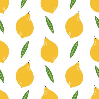 Limon ve yaprakları ile dikişsiz desen. Ambalaj kağıdı, tekstil için vektör tasarımı.