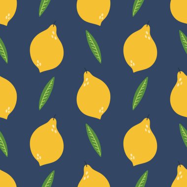 Limon ve yaprakları ile dikişsiz desen. Ambalaj kağıdı, tekstil için vektör tasarımı.
