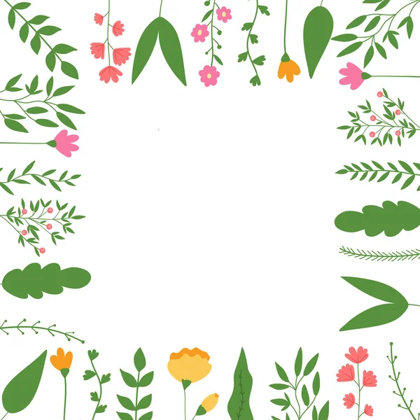 Blumenrahmen Mit Blättern Und Blüten Ort Für Test Vektor Illustrationen — Stockvektor
