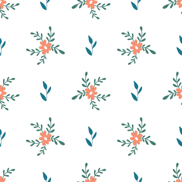 Nahtloses Muster Mit Handgezeichneten Blumen Auf Weißem Hintergrund Vektor Design — Stockvektor