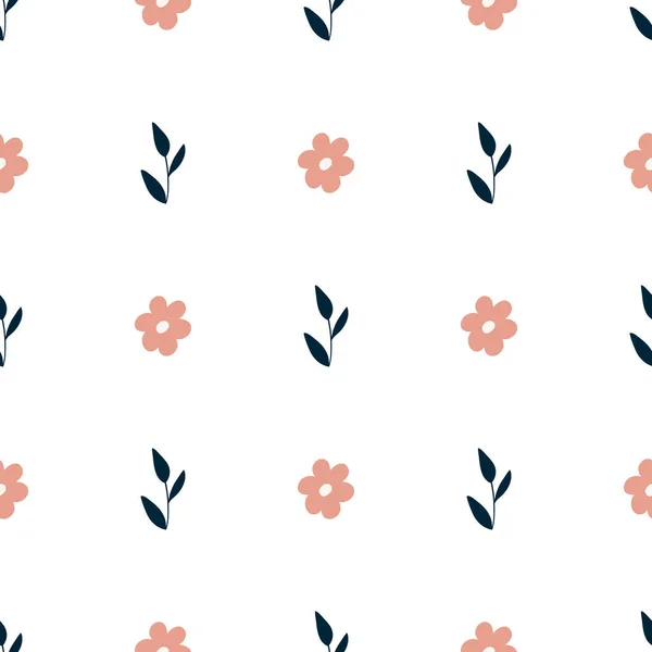 Nahtloses Muster Mit Handgezeichneten Blumen Auf Weißem Hintergrund Vektor Design — Stockvektor