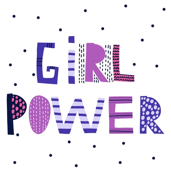 Niños Vector Texto Impresión Girl Power Grabado Original Dibujado Mano — Vector de stock