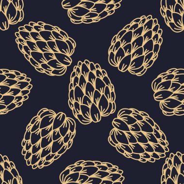 Beyaz bir arka plan üzerinde çam kozalağı ile dikişsiz desen. Ambalaj kağıdı, tekstil için vektör tasarımı. 