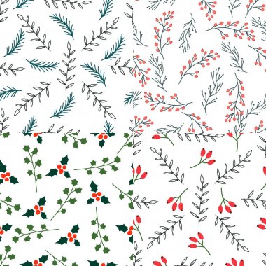 Soyut Noel çiçek ile sorunsuz desen Koleksiyonu. Ambalaj kağıdı, tekstil için vektör tasarımı.
