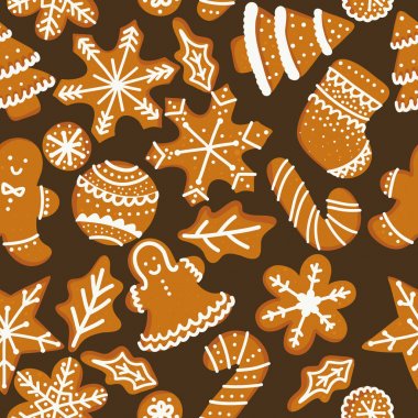 Zencefilli kurabiyeler sorunsuz desen. Ambalaj kağıdı, tekstil için vektör tasarımı. 