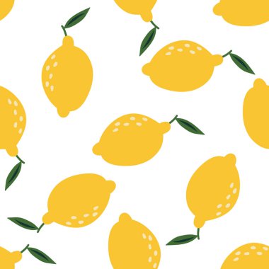 Yapraklı desen limonlar. Ambalaj kağıdı, tekstil, vektör arka plan dolgusu için tasarım.