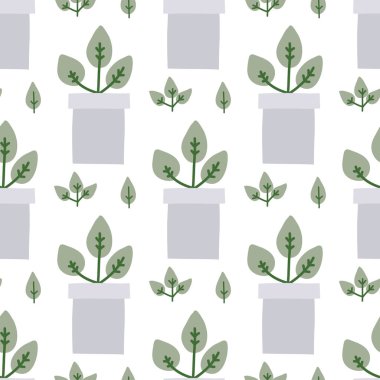 Yapraklı desen ev bitkileri. Ambalaj kağıdı, tekstil, vektör arka plan dolgusu için tasarım.