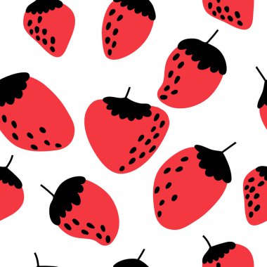 Desen çilekleri. Yaz saati teması. Ambalaj kağıdı, tekstil, vektör arka plan dolgusu için tasarım.
