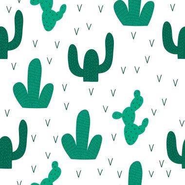 Desen kaktüsleri. Ambalaj kağıdı, tekstil, vektör arka plan dolgusu için tasarım.