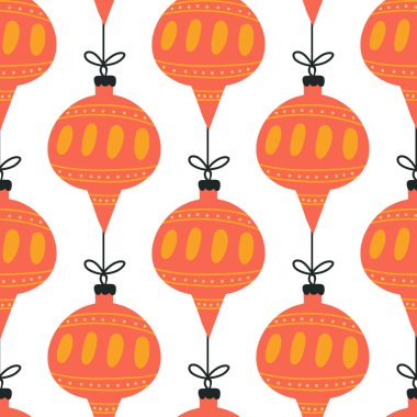 Desen Noel topları, Yeni Yıl şenlikli illüstrasyon. Ambalaj kağıdı, tekstil, vektör arka plan dolgusu için tasarım.