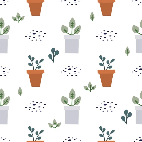 Pattern home plants with leaves. Design for wrapping paper, textile, vector  background fill. — Stock Vector