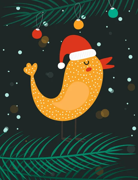 Winter Bird cantando. Tempo de Natal. Ilustração do vetor, cartão de saudação de Natal — Vetor de Stock