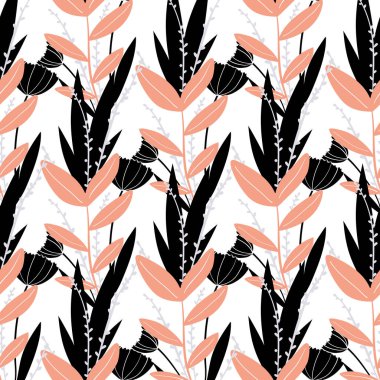 Desen çiçekler ve yaprakları kompozisyon beyaz arka planda izole. Kumaş, sarma, tekstil, duvar kağıdı, giyim için tasarım.