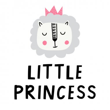 Aslanlı bebek izi. Poster, kart, etiket, afiş, el ilanı, bebek giyim, çocuk odası dekorasyonu için el çizilmiş vektör illüstrasyon. İskandinav tarzı.