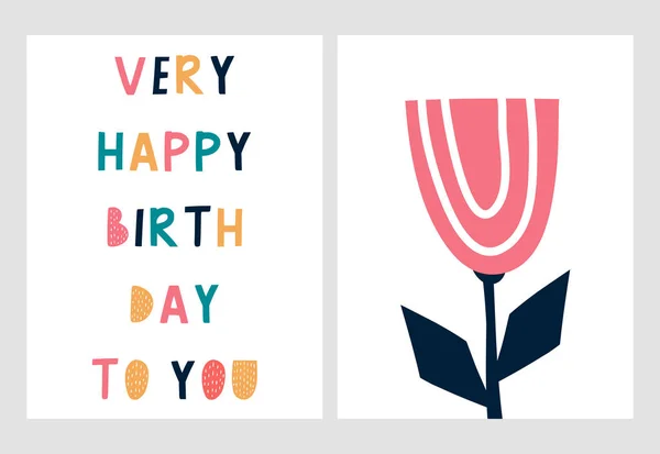 Carte de souhaits, Très Joyeux Anniversaire à vous dans un style scandinave. Illustration vectorielle pour enfants poster, carte, flyer, bannière . — Image vectorielle