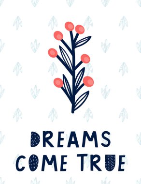 Rüyalar gerçek olur. Çilek ile vektör baskı.