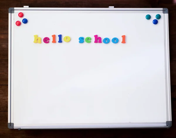 School Board Magnetic Letters Hello School — Stock Photo, Image