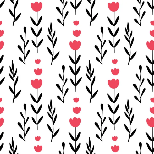 Patrón infantil sin costuras con tulipán y hojas. Diseño para tela, envoltura, textil, papel pintado, ropa. Ilustración vectorial — Archivo Imágenes Vectoriales