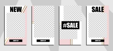 Ticari hikayeler tasarım, EPS 10. Promosyon için düzenlenebilir hikaye kapak tasarımı. Geometrik unsurlar, popüler renkler.