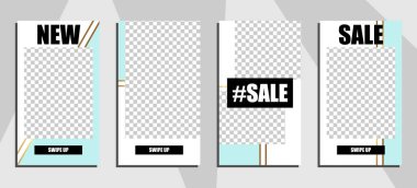 Ticari hikayeler tasarım, EPS 10. Promosyon için düzenlenebilir hikaye kapak tasarımı. Geometrik unsurlar, popüler renkler.