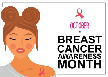 Meme Kanseri farkındalık ay. Pembe kurdele ile kadın portre - meme kanseri sembolü. 