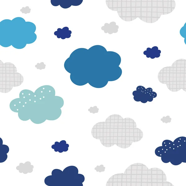 Ilustración de nubes de dibujos animados, patrón sin costuras. Diseño para tela, envoltura, textil, papel pintado, ropa. Ilustración vectorial . — Vector de stock