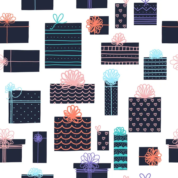 Cartoon präsentiert Illustration, festlichen Geburtstag nahtlose Muster. Design für Stoff, Verpackung, Textilien, Tapeten, Bekleidung. Vektorillustration. — Stockvektor