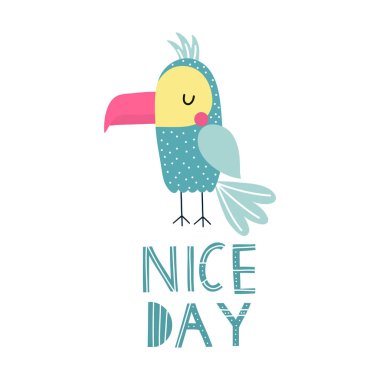 Sevimli papağan vektör illüstrasyon. T-shirt, pıhtı için çocukça baskı