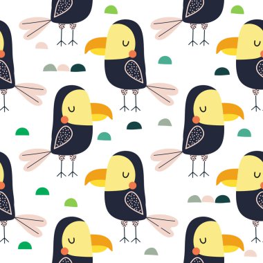 Papağan vektör arka plan. Kumaş, sarma için çocuksu tasarım, 
