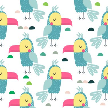  Papağan vektör arka plan. Kumaş, sarma için çocuksu tasarım, 