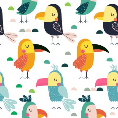  Papağan vektör arka plan. Kumaş, sarma için çocuksu tasarım, 