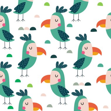  Papağan vektör arka plan. Kumaş, sarma için çocuksu tasarım, 