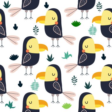  Papağan vektör arka plan. Kumaş, sarma için çocuksu tasarım, 