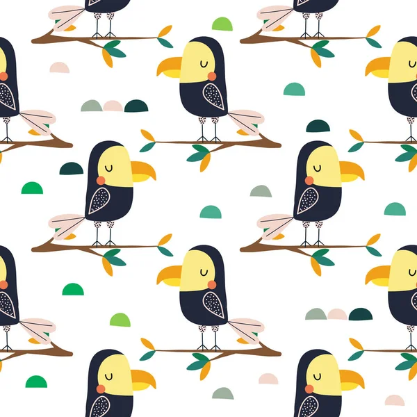 Tropikal bir ağaç ta oturan papağanlar, kumaş için çocuksu tasarım, 