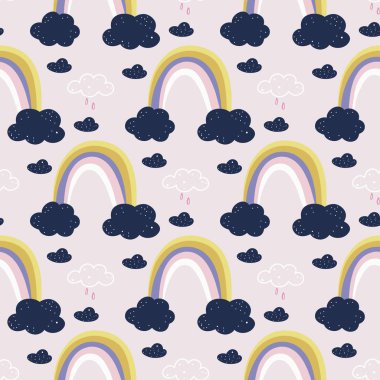 Karikatür gökkuşağı vektör desen arka plan. Kumaş, sarma, tekstil, duvar kağıdı, konfeksiyon için tasarım.
