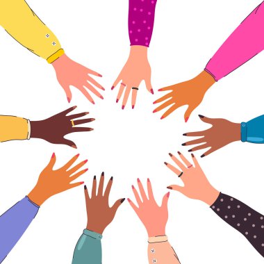 Kızlar elleri vektör illüstrasyon. Dostluk kavramı, kız gücü, güçlü ve kendine güvenen kadınlar. 