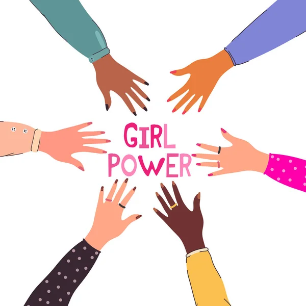 Meisje handen op witte achtergrond. Girl Power, sterke vrouwen. — Stockvector