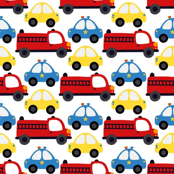 Trucks on the road seamless vector illustration. Design for fabric, wrapping, textile, wallpaper, apparel. — Stock Vector
